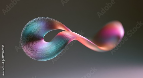 Abstract, iridescent, flowing ribbon-like form with subtle, shimmering textures