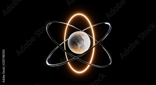 Plakat Glowing atomic structure with textured sphere against a dark background
