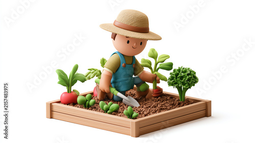 A cheerful gardener tending to a lovely vegetable patch, illustrating the joy of cultivating fresh produce in a vibrant backyard setting.