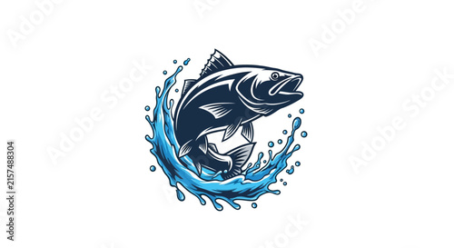 A stylized illustration of a fish jumping out of water
