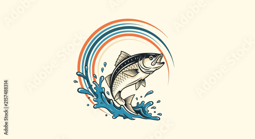 A stylized illustration of a fish jumping out of water