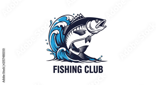 A stylized illustration of a large fish jumping from water