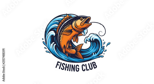 A vibrant illustration of a fish jumping out of blue waves