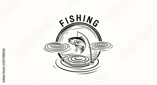A vintage style graphic illustration of a fish being caught