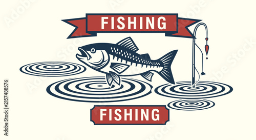 A vintage style graphic illustration of a fish jumping in water