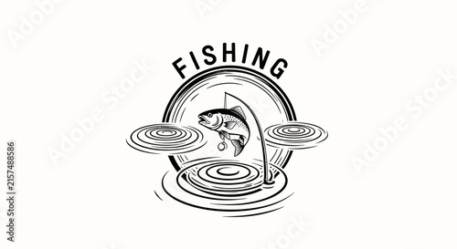 A vintage style graphic illustration of a fish jumping in water