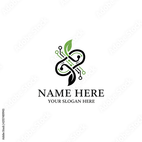 Abstract BioTech Logo with Leaf and Circuit Elements on Transparent Background