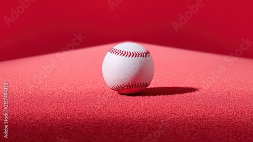 baseball. A new baseball centered on a red rubber track, showcased in a clean minimalist setting with subtle shadows. event key visuals, club posters, designed for fitness apps and gym onboarding.