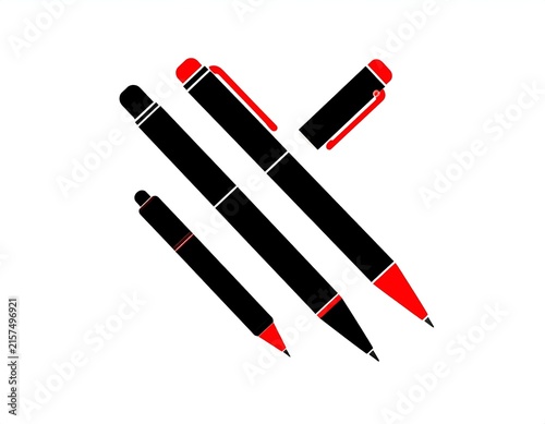 Modern black and red writing instruments set.
