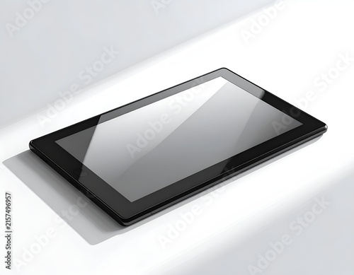 Modern black tablet computer on white background.