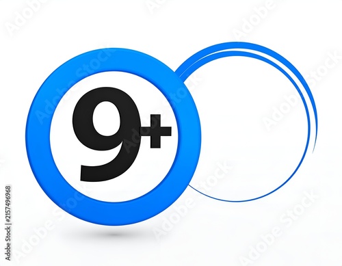 Modern blue ring nine plus age limit symbol.