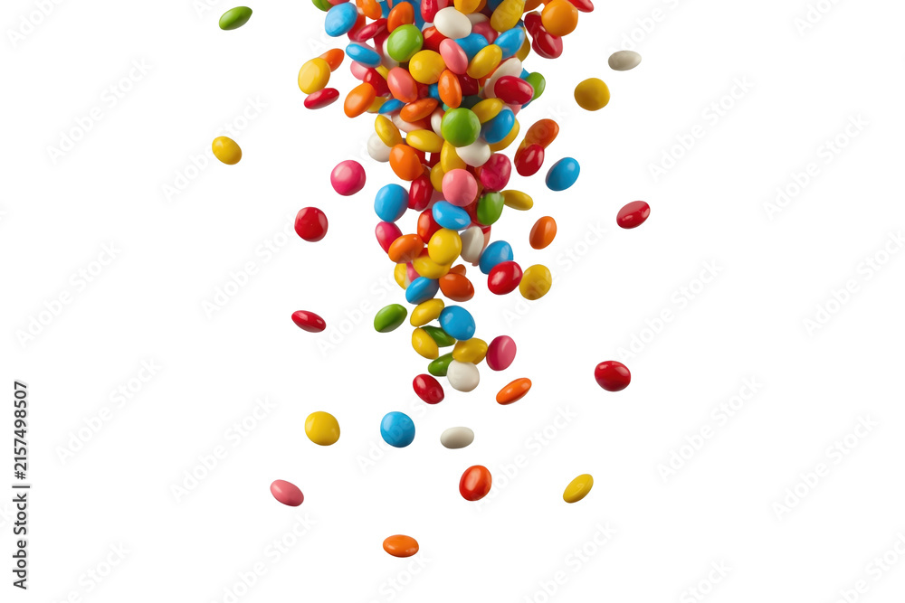 Fototapeta premium Falling multicolor candy pieces isolated on transparent background