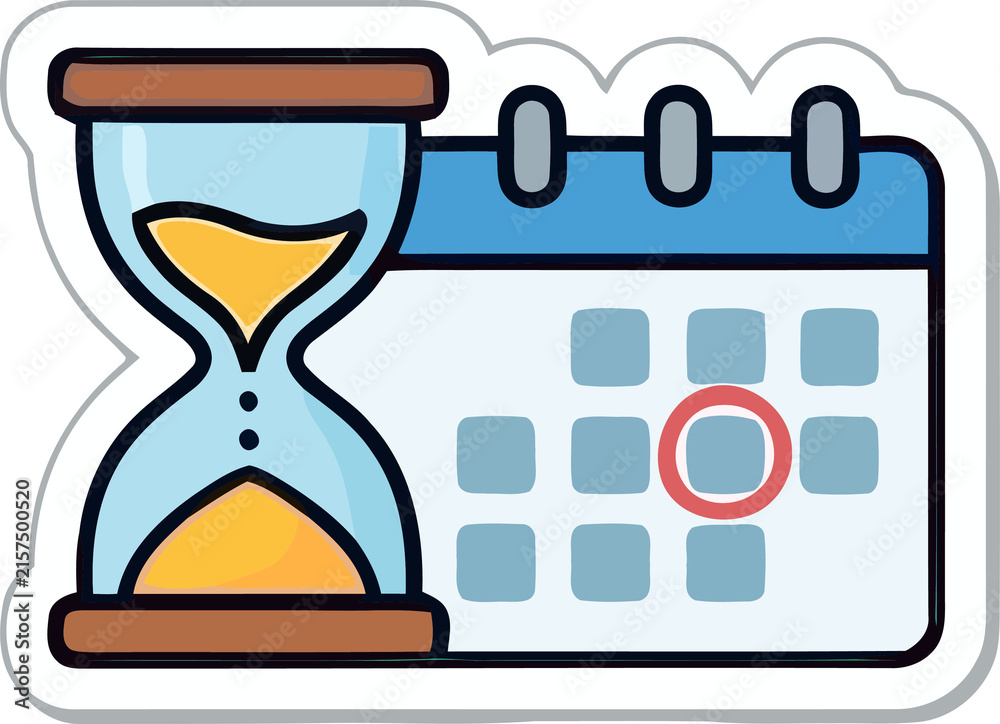 Fototapeta premium Calendar with marked date and hourglass sticker icon representing deadline and time management schedule