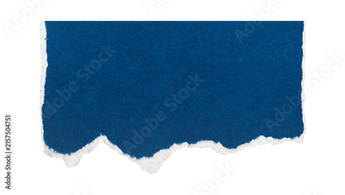 Blue torn paper rectangle with irregular lower edge, on transparent background