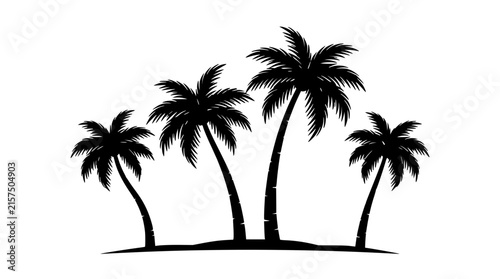 Palm trees silhouette set with tropical sunset featuring silhouettes, palm fronds, and horizon with minimalist style and vector art