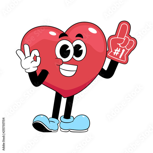 Retro Cartoon Love Mascot Wearing Number One Foam Finger
