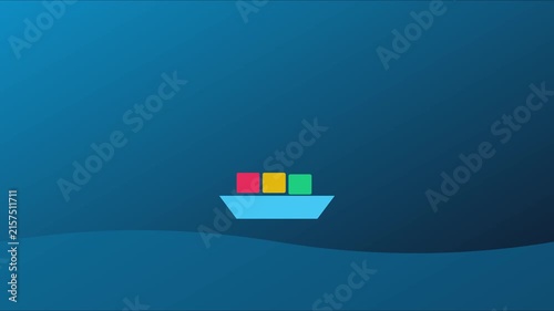 Minimalist cargo ship animation with colorful containers on blue ocean 4k background, for logistics and, global trade concepts