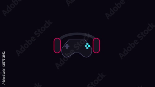 Minimalist gaming controller and headset animation on dark 4k background