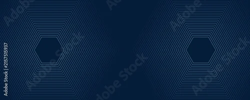 Obraz  z motywem Abstract dark blue background with glowing geometric lines. Modern shiny blue hexagon lines pattern. Technology futuristic concept. Suit for poster, banner, brochure, cover, flyer. Vector illustratio