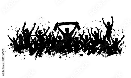 Canvas Print Energetic Sports Fan Crowd Celebrating with Raised Hands