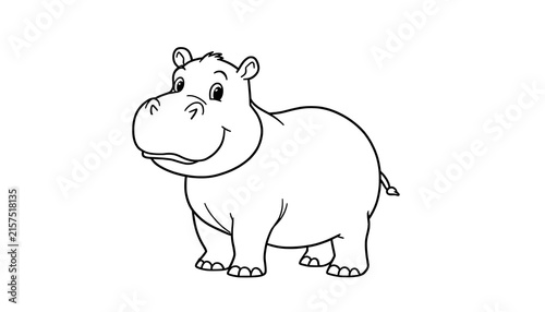 Cute baby hippopotamus line art illustration for kids coloring page activity