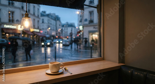 A Cup of Coffee by the Rainy City Window at Dusk