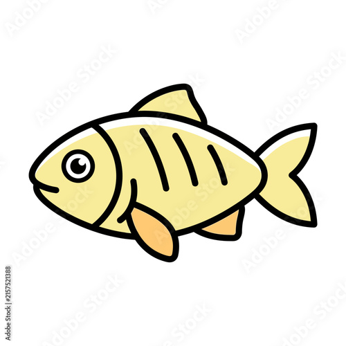 Cute yellow fish cartoon vector icon, hand drawn doodle sea animal illustration with black outline. Simple aquatic mascot for kids design