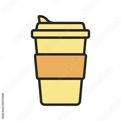 Flat coffee cup vector icon in yellow and orange, takeaway hot drink outline illustration, minimal cafe beverage symbol for app UI and web
