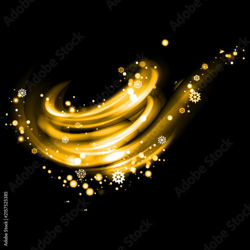 Obraz na plátne Abstract golden light trails swirling against a dark black background creating a