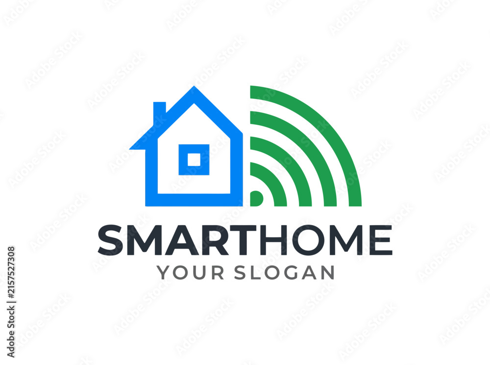 Fototapeta premium Smart Home Technology Logo with Wi-Fi Signal and House Icon.