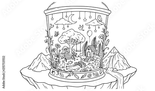 Bild auf Leinwand Enchanted glass terrarium fairytale landscape, miniature dreamland world with co