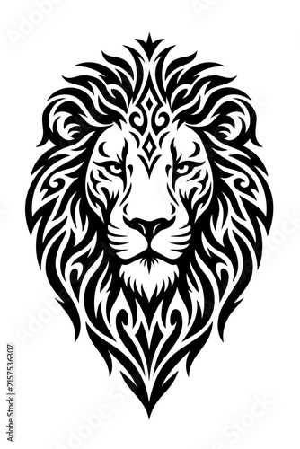 Ornamental Lion Head Black and White Vector Silhouette Illustration