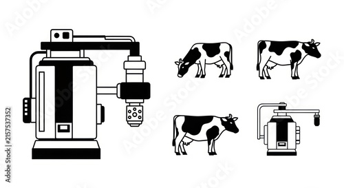 Canvastavla Milking machine and cows illustration.