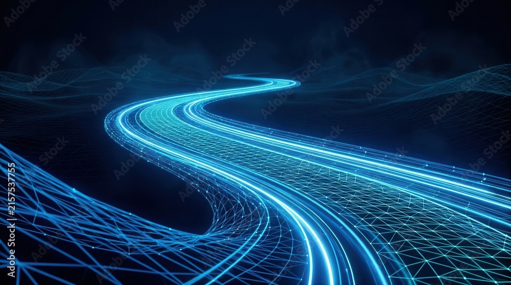 Naklejka premium Abstract digital rendering of a winding road representing innovation.