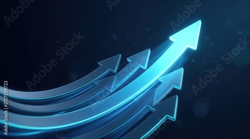 Blue upward arrows with one leading the way to symbolize business leadership and competitive advantage.