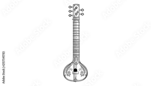 Foto Traditional Indian sitar string musical instrument sketch vector illustration fo