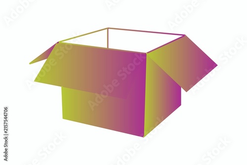 Open colorful 3d cardboard box illustration isolated on white background