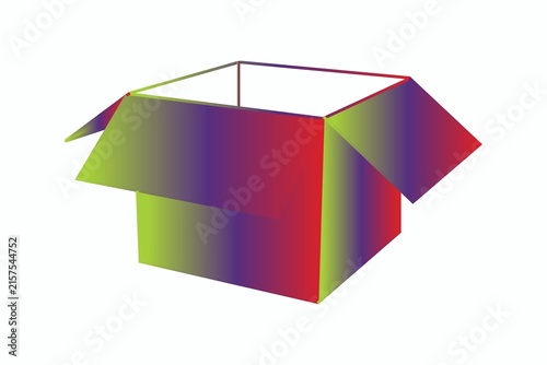 Colorful 3d open box with gradient interior isolated on white background