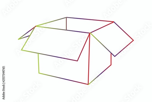 Colorful geometric wireframe box illustration isolated on white background