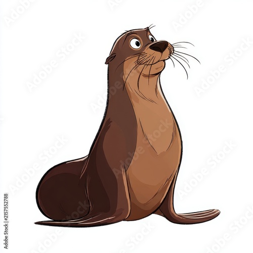 Illustration Of A Brown Sea Lion Character On A Clean White Background For Creative Projects