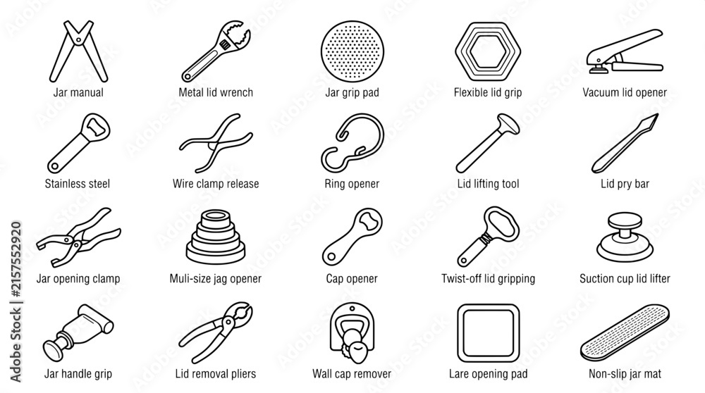 Fototapeta premium Kitchen tools and gadgets for opening jars and lids collection with non slip household restaurant equipment accessory