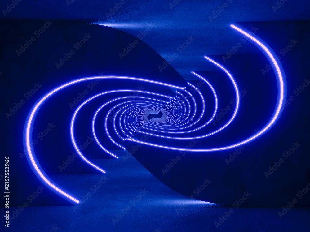 Naklejka premium Blue modern lighting tunnel space, 3d rendering sci-fi concept