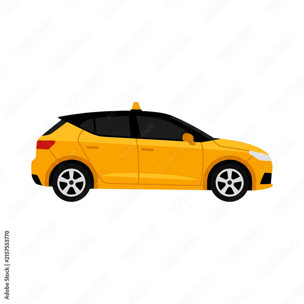 Obraz premium Modern Yellow Urban Taxi Cab Side View Flat Illustration