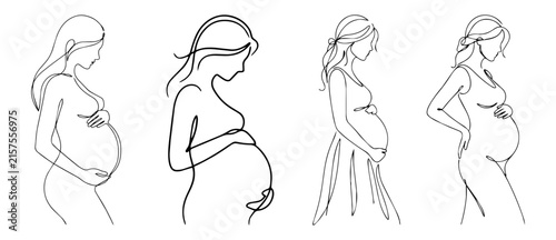 Pregnant woman continuous line art illustration PNG cutout