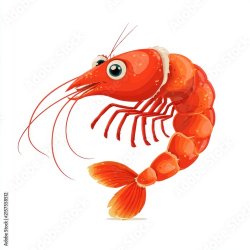 Cute Cartoon Red Shrimp With Big Eyes Character Illustration On A White Isolated Background