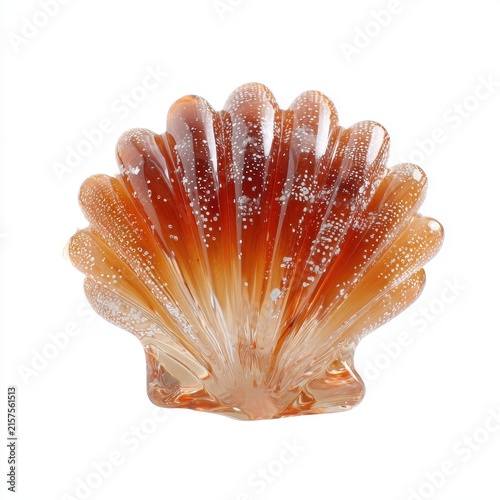 Amber Colored Glass Seashell Figurine With Glitter Details On A Clean White Background