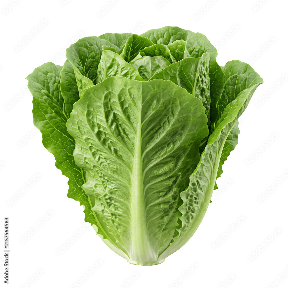 Obraz premium Fresh green leafy vegetable head closeup isolated for healthy meal presentation with captured sharp focus with tightly folded leaves bright on transparent background