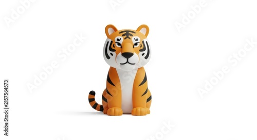 Colorful toy tiger figurine sitting.
