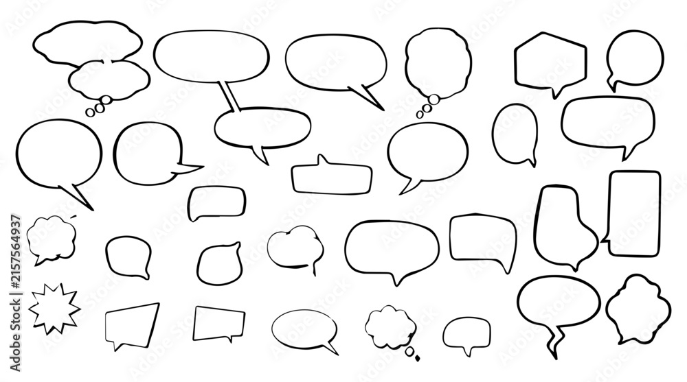 Fototapeta premium Hand Drawn Speech Bubbles Doodle Sketch Set for Comic Infographic Presentation and Creative Website Graphic Design
