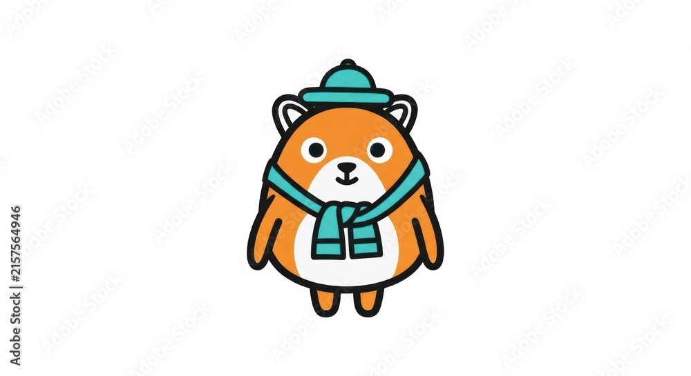 Fototapeta premium Cute cartoon bear in hat scarf.